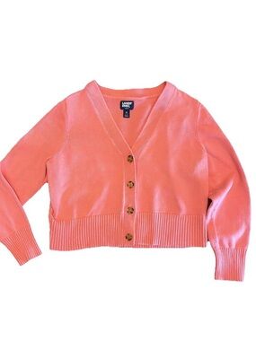 Lands End Drifter Cardigan Women’s Sweater Coral Cotton Boxy Button Up Size M